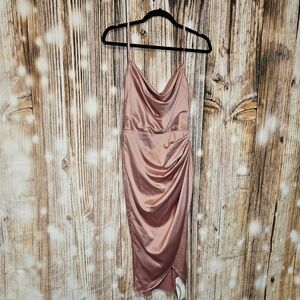 Marthea nwt pink satin cowl neck asymmetrical midi dress size xs
